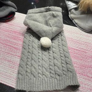 Size small cable sweater. For cat or dog furry inside hood with Pom Pom